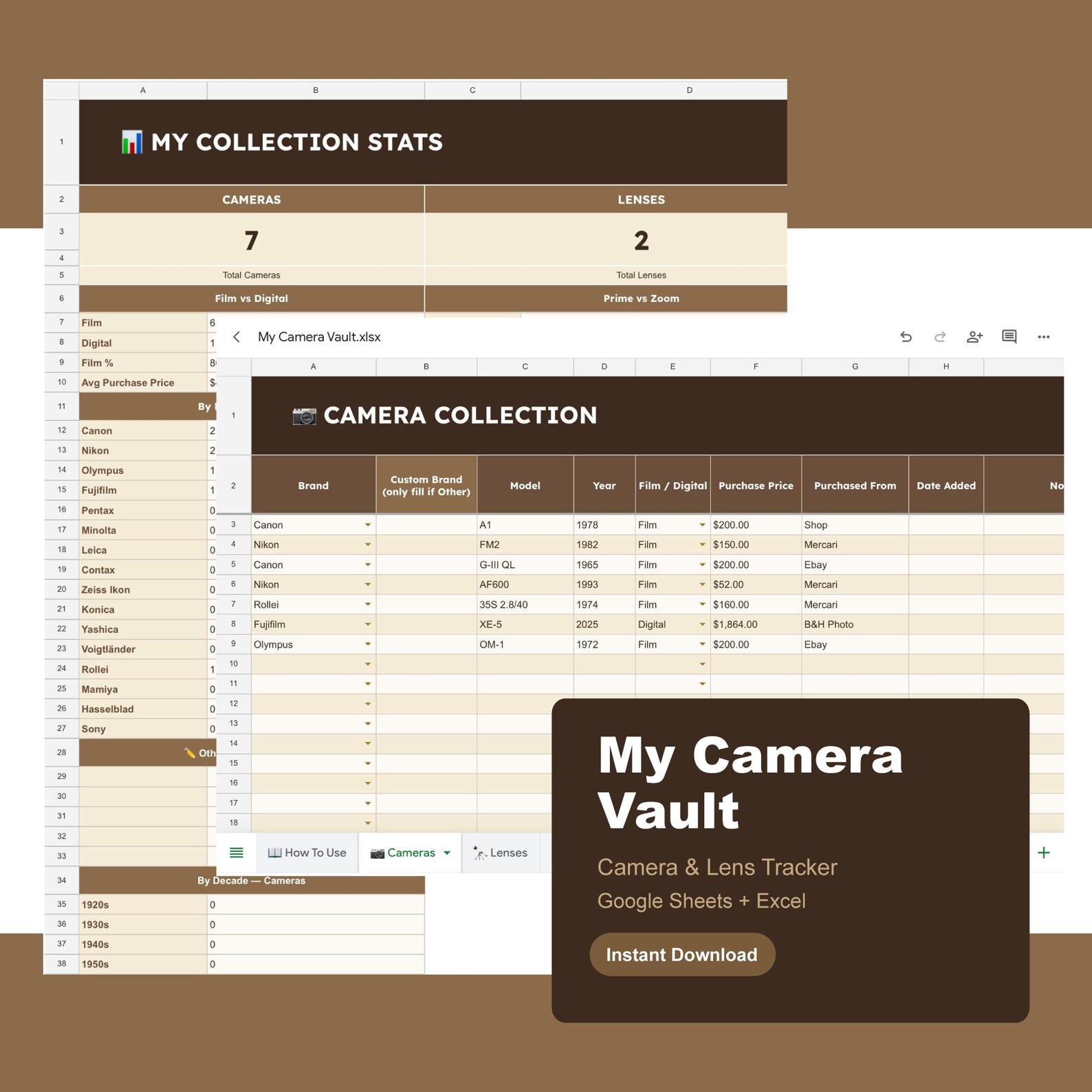 Camera & Lens Collection Tracker